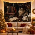 thumbnail image 2 of Tabby Cat on Velvet with Antique Books and Autumn Leaves, Moody Dark Academia for Book Lovers, Scholarly Still Life Art, Autumn Gift, Tapestry Wall Hanging for Home Library and Study Room, 2 of 5