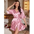 thumbnail image 4 of Ekouaer Silk Robes for Women Short Lightweight Bathrobe Ruffled Satin Kimono Robes Sexy Bride Bridesmaid Sleepwear, 4 of 5