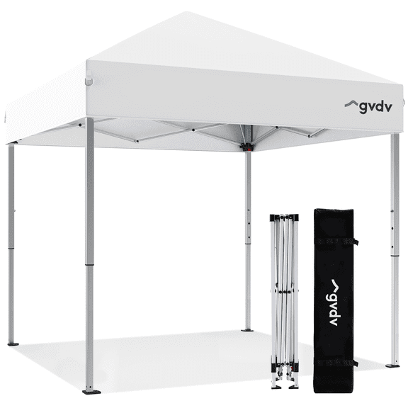GVDV Outdoor Pop-up Canopy Tent,6.6x6.6 Height Adjustable Commercial Instant Canopy, Outdoor Camping Sun Shelter for Camping, Party,White