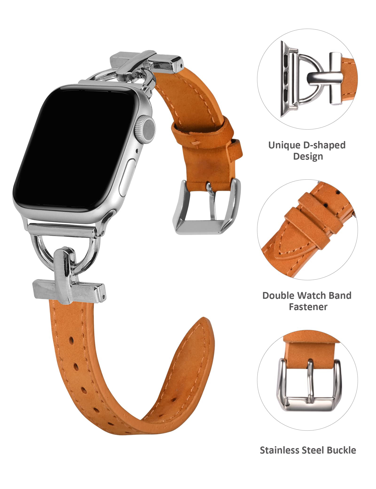 Uonles Designer Band Compatible with Apple Watch 45mm 44mm 42mm, Luxury Beige Plaid Elements Soft Leather iWatch Band with Classic Firmly Buckle for iWatch