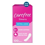 CAREFREE Panty Liners, Extra Long, Flat, Unscented, 8 Hour Odor Control, 100ct