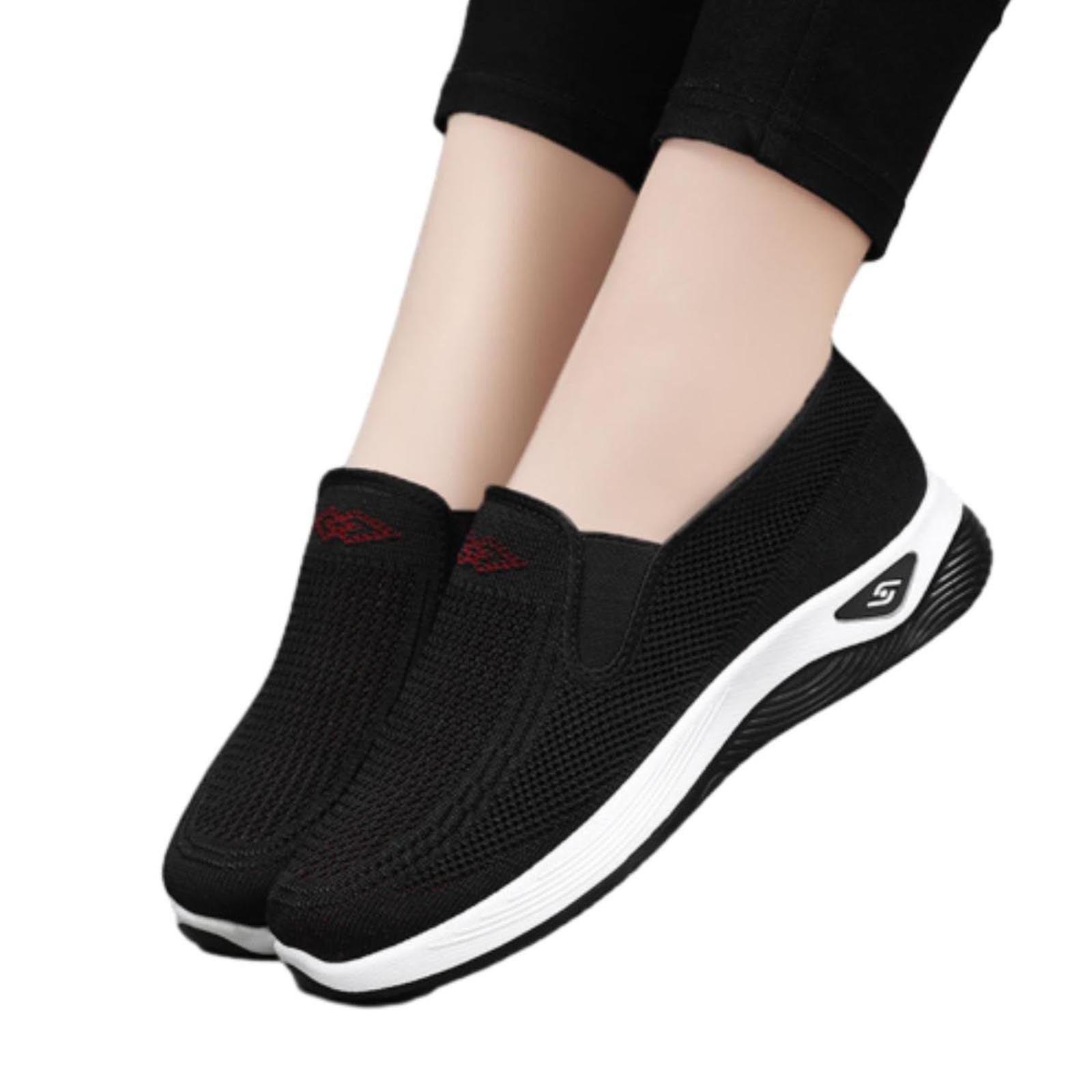 Diabetic Shoes for Women Non-Slip Casual Soft Sole Walking Shoe Comfortable Breathable Summer Braided Shoes Low Slip On Footwear Black 7