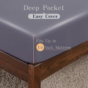 Bamboo Viscose Fitted Sheet 1 Pack Twin Size Only,400 Thread Count,8-16 Deep Pocket,Bottom Sheet Colorfast Soft & Silky & Breathable(1 Fitted Sheet Only, Dark Grey, Twin)