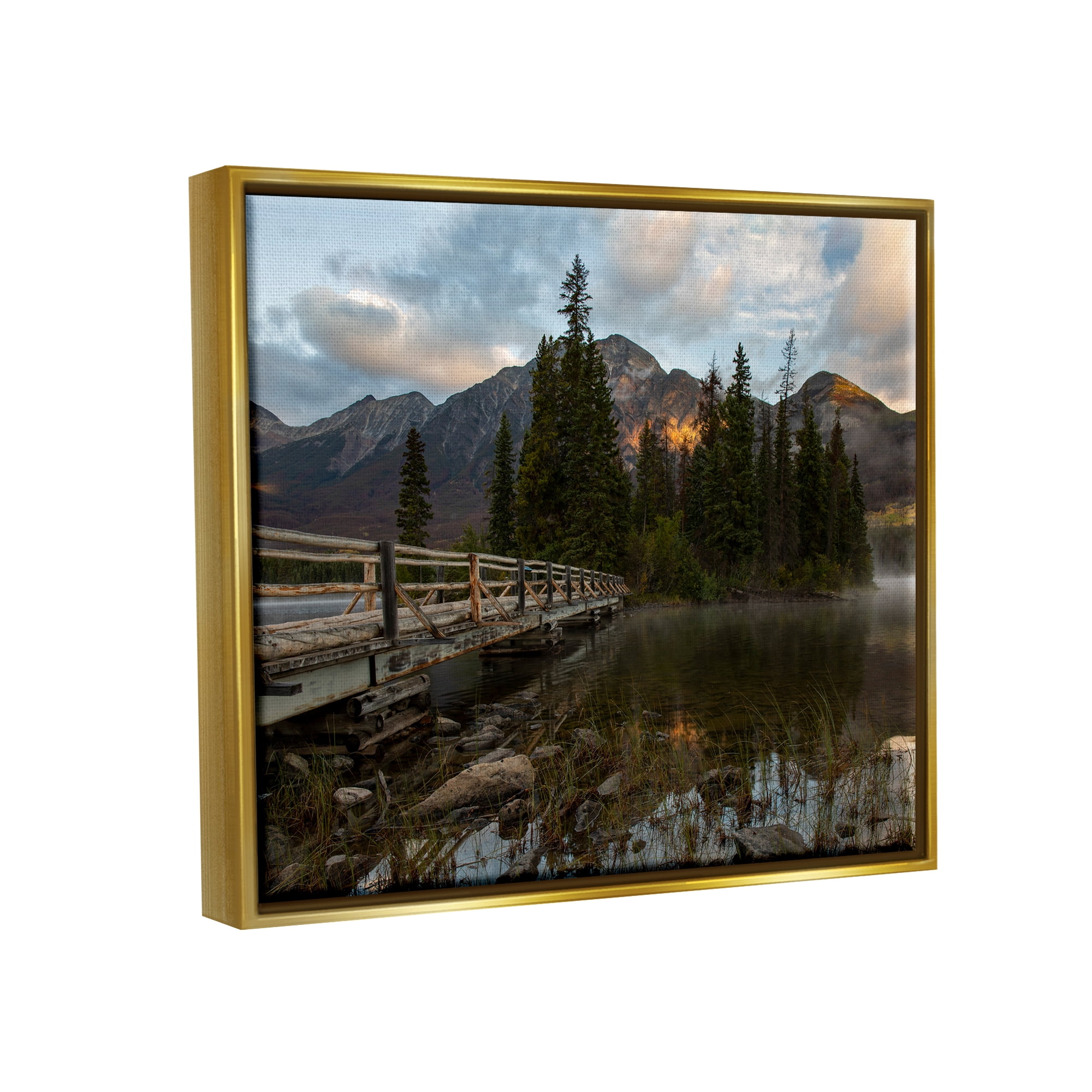 Stupell Industries Forest Bridge Photography Landscape Photography Gold Floater Framed Canvas Art Print Wall Art, 31 x 25