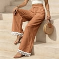 thumbnail image 7 of Lace Patchwork Pants for Women Elastic High Waist Drawstring Wide Leg Pants Causal Loose Palazzo Pants, S, 7 of 7
