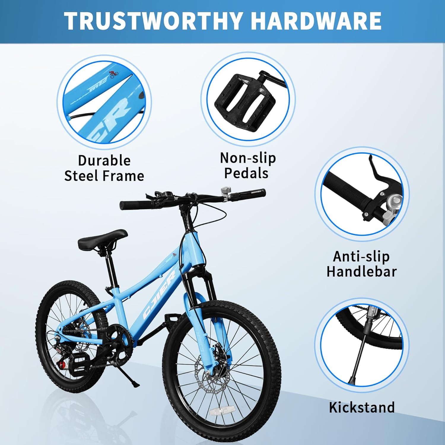 Akaber 20" Kids Mountain Bike for Kids 6-12, 7 Speeds Drivetrain Kids Bike, Girls Boys Bike, Blue