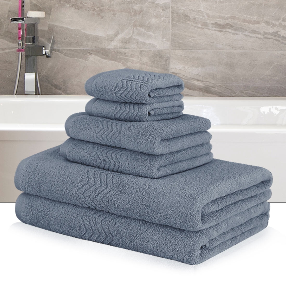 PiccoCasa Cotton 6 Piece Bath Towel Set Soft Absorbent Breathable Dark Blue