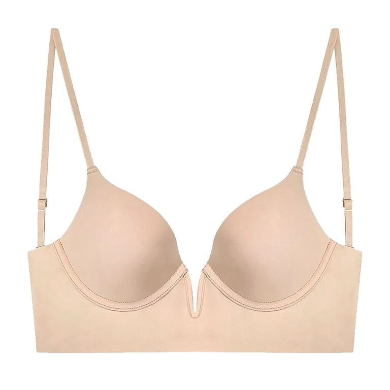 Skpblutn Push Up Bra For Women French Deep V Low Cut Large Open Back U  Shaped Beautiful Back Seamless Underwear Small Chest Gathered Anti Sagging  Without Steel Ring Comfortable Bras Beige 