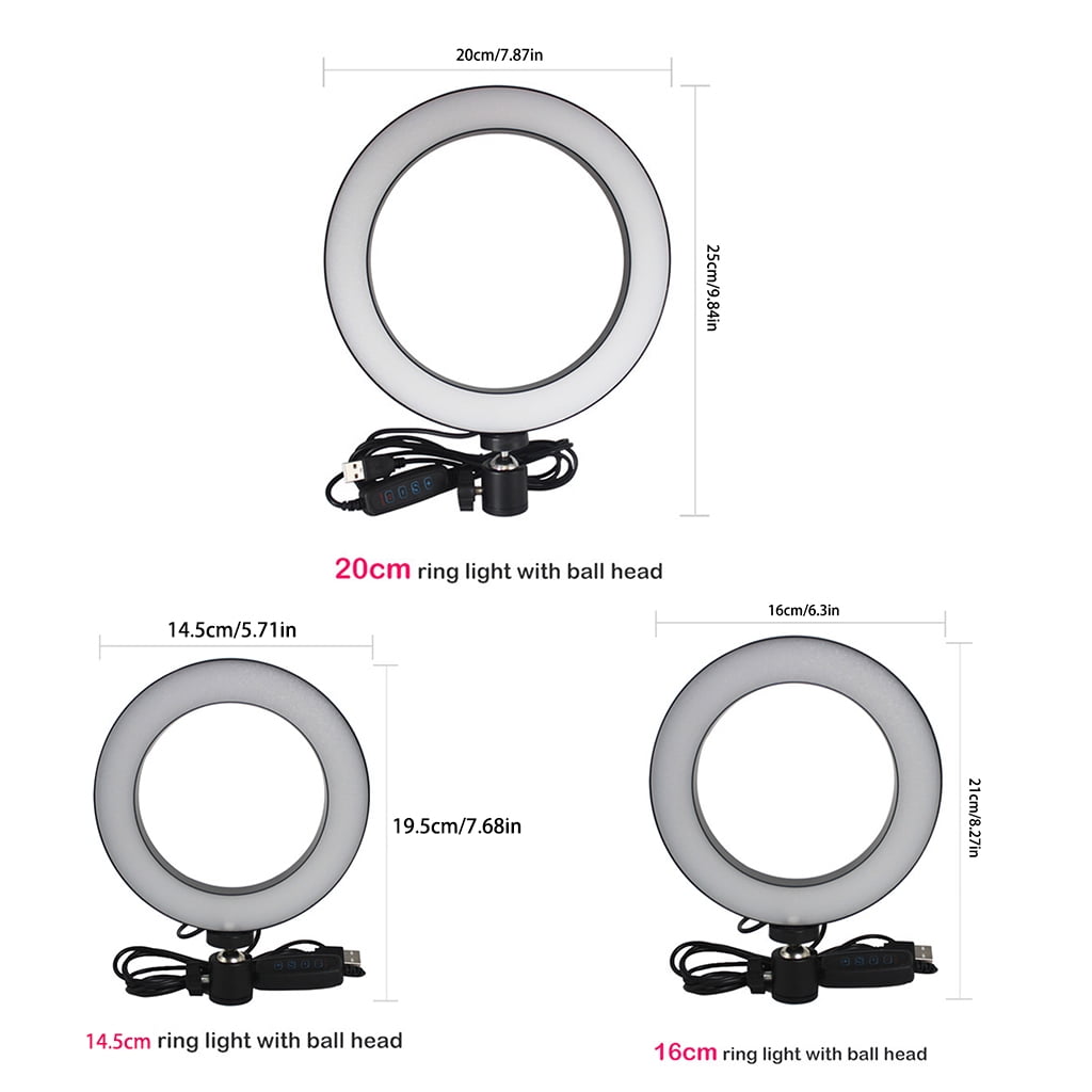 AOOOWER 14.5cm/16cm/20cm LED Ring Lamp with Tripod Stand and Selfie Stick Kit Mobile Phone Live Broadcast Selfie Fill Light Vlog Video Photography Light