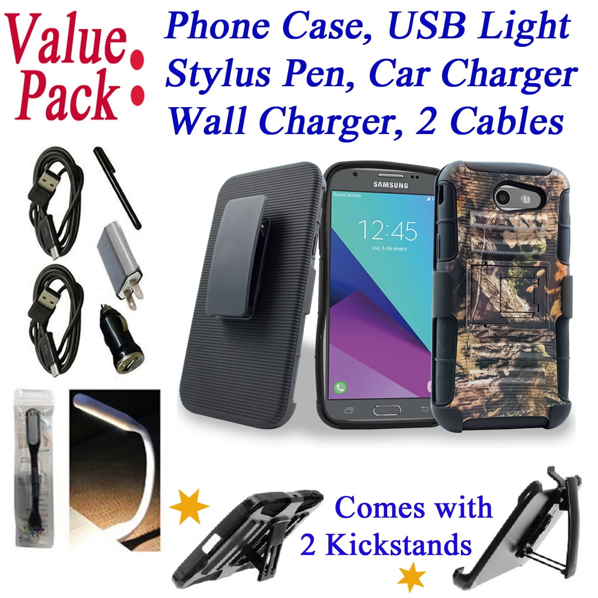 Value Pack For Samsung Galaxy J3 17 Emerge J3 Prime J327 Case Phone Case Belt Clip Holster Double Kickstands Hybrid Shock Bumper Cover Camo Walmart Com Walmart Com