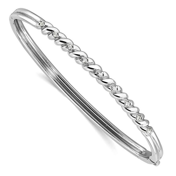 3.65mm 925 Sterling Silver Rhodium Plated Twist Pattern Hinged Cubic Zirconia Bangel Bracelet Link Bracelet for Women