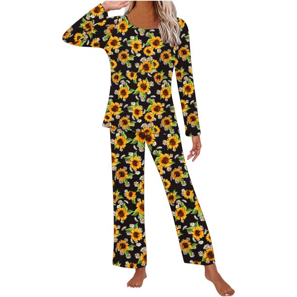 Puntoco Conjunto de pijama y pantalones de manga larga con cuello redondo y estampado para mujer con bolsillos Puntoco Puntoco-1847