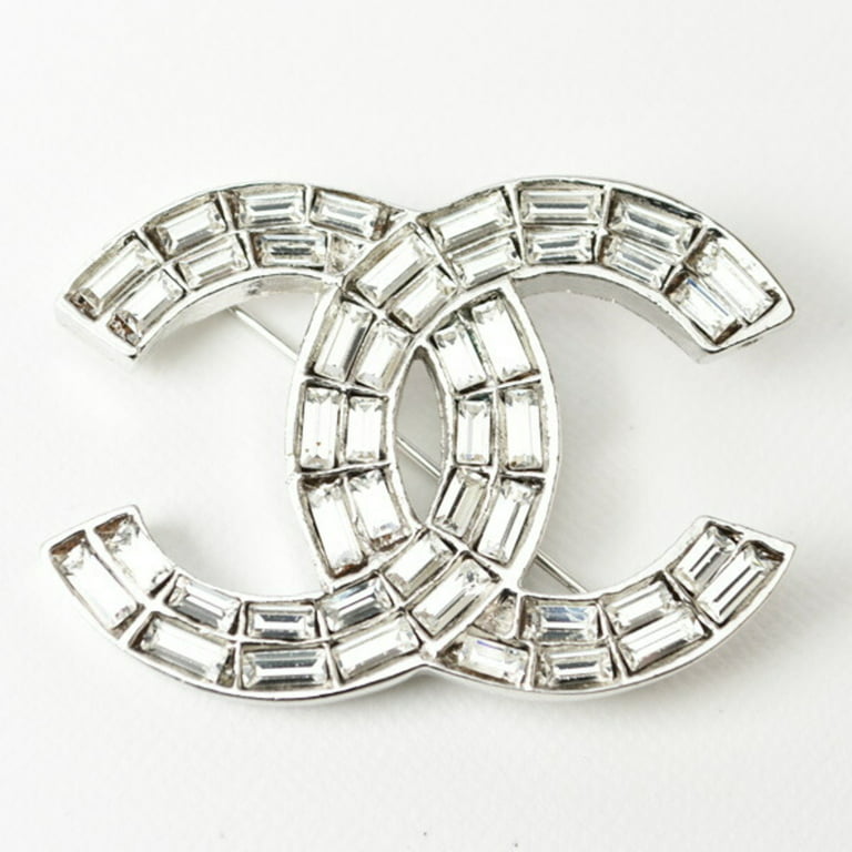 Authenticated used Chanel Brooch Pin Here Mark Rhinestone Silver, Adult Unisex, Size: One Size