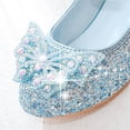 thumbnail image 6 of SYMSHOES Blue Sparkly Girls Shoes with Crystal Bow and Pearls for Flower Girl Party Wedding Ballet Flats,Size 1.5 M, 6 of 9