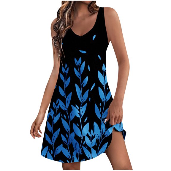 Ruimatai Women's Casual Summer Dress With Pockets Boho Beach T-Shirt Dress V Neck Loose Tank Dresses Lightweight Comfortable For Dating Party Vacation