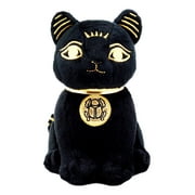 Ebros Black & Gold Egyptian Small Scarab Amulet Bastet Cat Plush Toy Soft Doll Collectible 5"H