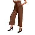 thumbnail image 3 of High Waisted Casual Pants with Pockets, Elastic Waist Loose Fit Trousers, Solid Color Button Fly Wide Leg Pants for Women, Lounge Work Office Wear [Practical Gifts for Women], 3 of 9