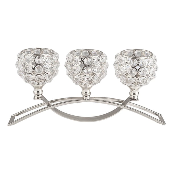 Candelabro de cristal con 3 brazos, centro de mesa decorativo para sala de estar Plata