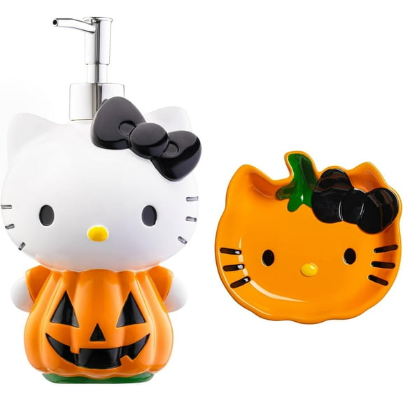 Sanrio Hello Kitty Pumpkin Jack-O-Lantern 2 Piece Soap Dish & Lotion Dispenser Set