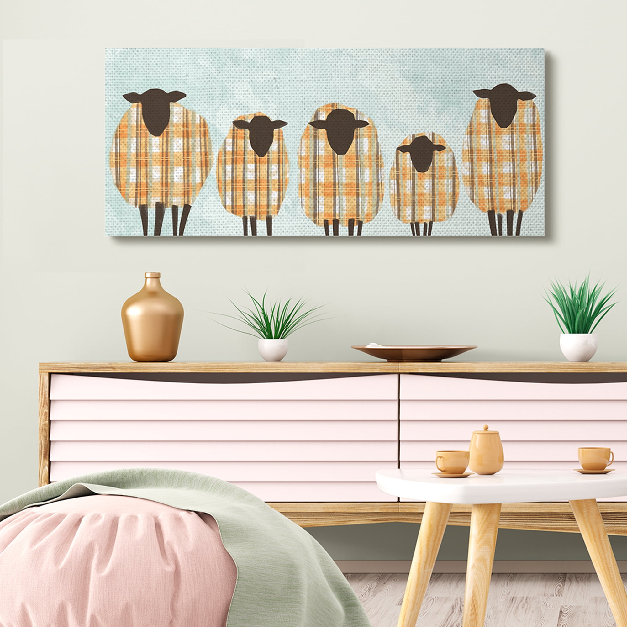 Stupell Industries Black Sheep Herd Orange Plaid Autumn Sweaters Canvas Wall Art, 20 x 48, Design by Ziwei Li