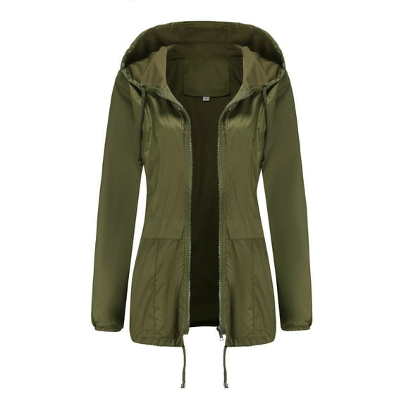 Qetyuw Womens Lightweight Waterproof Hooded Jacket Full Zip Up Long Sleeve Open Front Coat Outdoor Casual Jackets