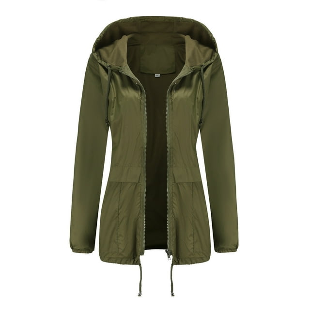 Dvkptbk Veste à Capuche pour Femmes, Veste de Pluie Unie, Vestes d'Extérieur, Imperméable à Capuche, Coupe-Vent, en Liquidation