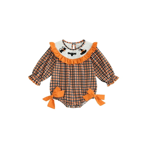 Miaouyo Infant Baby Girls Halloween Fall Romper 0 3 6 9 12 18 Months Embroidery Cute Bow Long Sleeve Jumpsuits for Newborn