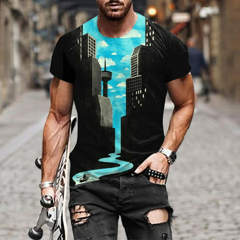 lystmrge Italian Dress Shirt Shirt Collar Men Bottom up Shirts for Men Fit Mens Fashion Casual Stree 3D Digital Printing Round Neck T Shirt Top Short Sleeve Blouse - Walmart.com
