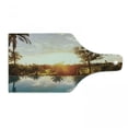 thumbnail image 1 of Hawaiian Cutting Board, Home with Swimming Pool at Sunset Tropics Palms Private Villa Resort Scenic View, Tempered Glass Cutting and Serving Board, Wine Bottle Shape, Orange Teal, by Ambesonne, 1 of 1