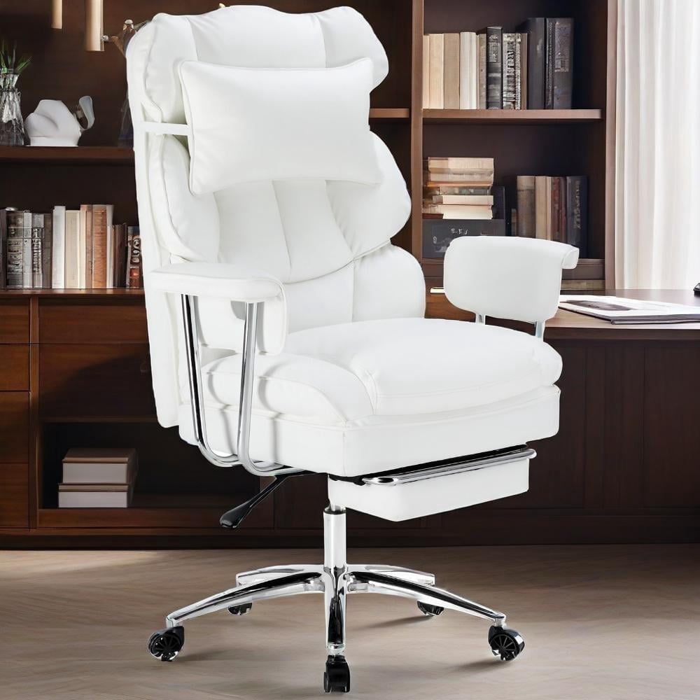 CONCETTA Executive Ergonomic Home Office Chair with Footrest & Lumbar Support, Big Tall High Back, PU Leather, Adjustable & Swivel, White