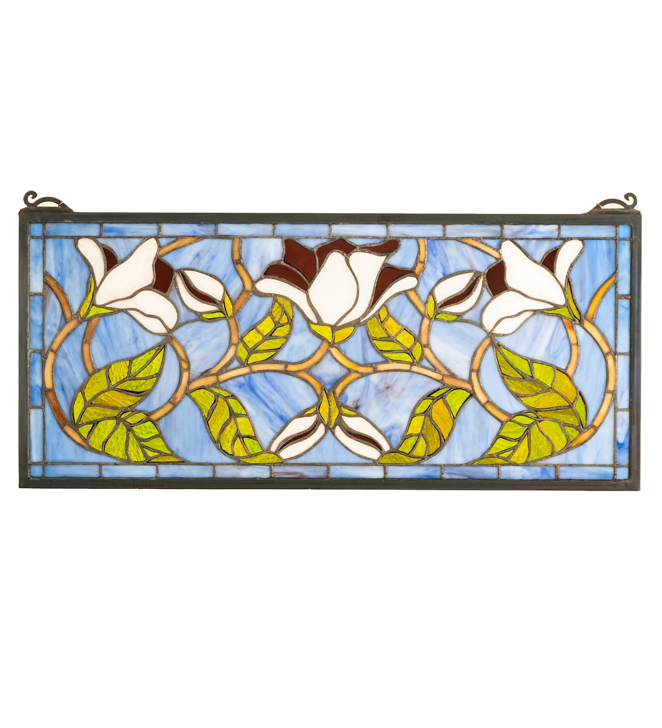 25" Wide X 11" High Magnolia Stained Glass Window