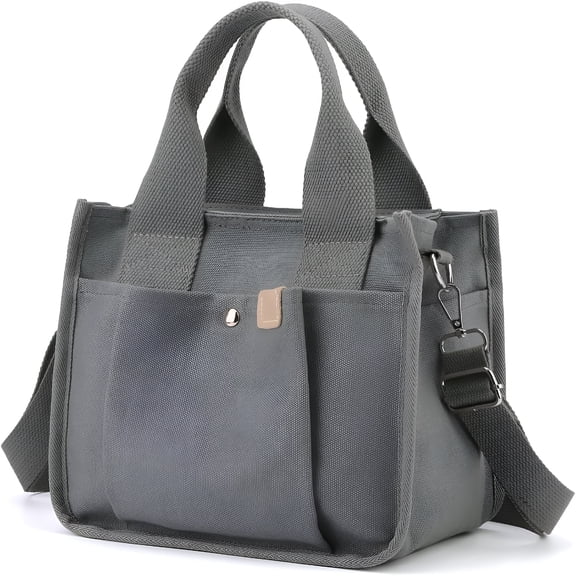AOMRCOL Small Canvas Tote Bag with Pockets for Women, Cute Mini Crossbody Shoulder Bags, Casual Satchel Purse Messenger Handbag
