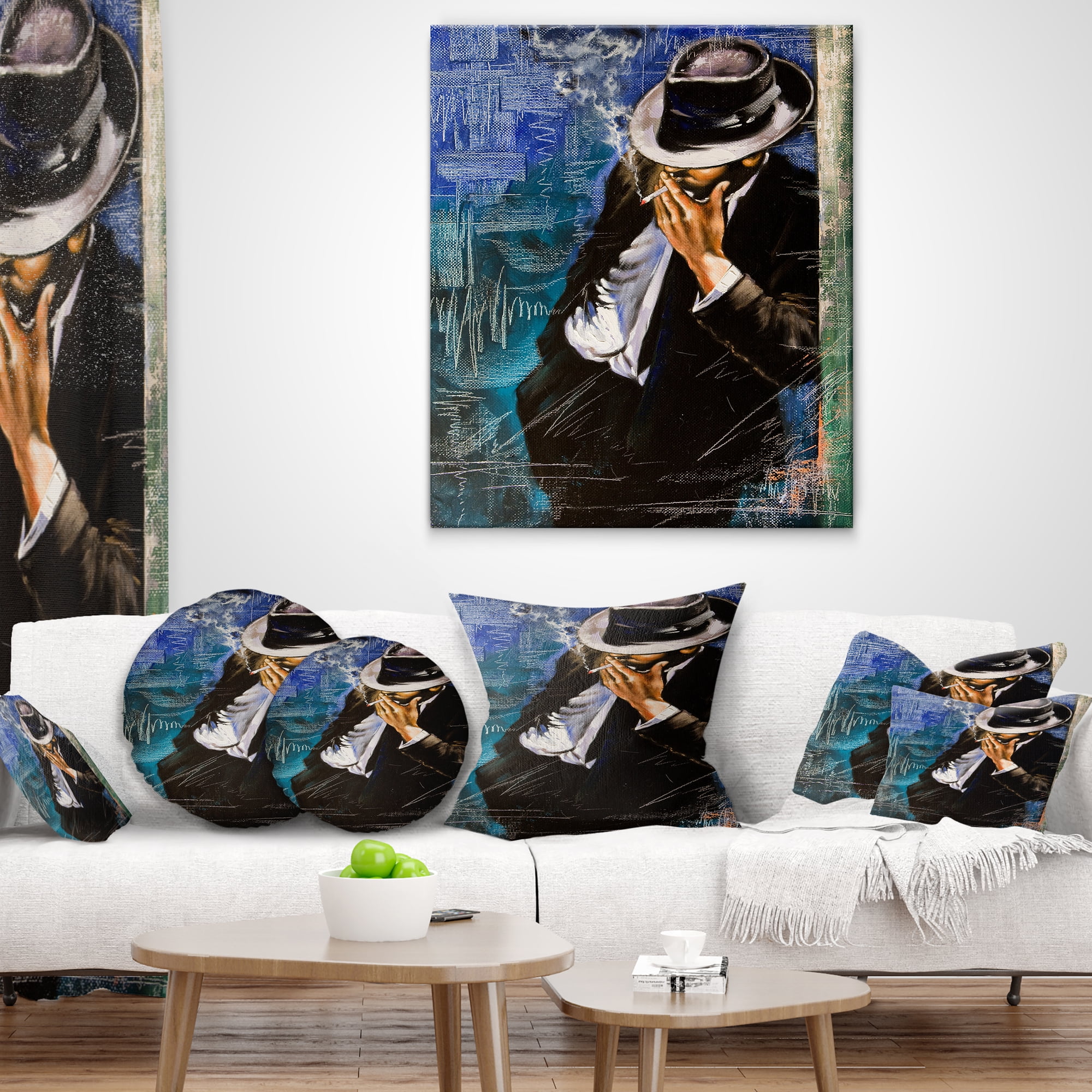 Designart Man with Cigarette - Portrait Throw Pillow - 18x18