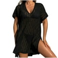 thumbnail image 2 of BLTIBY Women Beach Dress Swimsuit Crochet Swim V Neck Cover Up Summer Bathing Suit Swimwear Knit Short Sleeve Pullover 2025 Black Free Size, 2 of 5