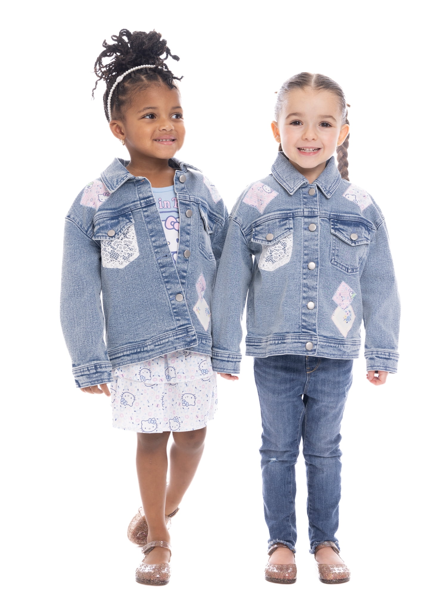 Hello Kitty Toddler Girl Denim Jacket with Back Graphic and Crochet Lace, Sizes 12M-5T