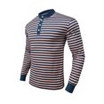 thumbnail image 3 of WTOBBY Men's Fashion Casual Long Sleeve Shirt with Striped V-Neck Design, Colorful Blouse Style Top for Versatile and Layered Outfits,Pink XL, 3 of 7