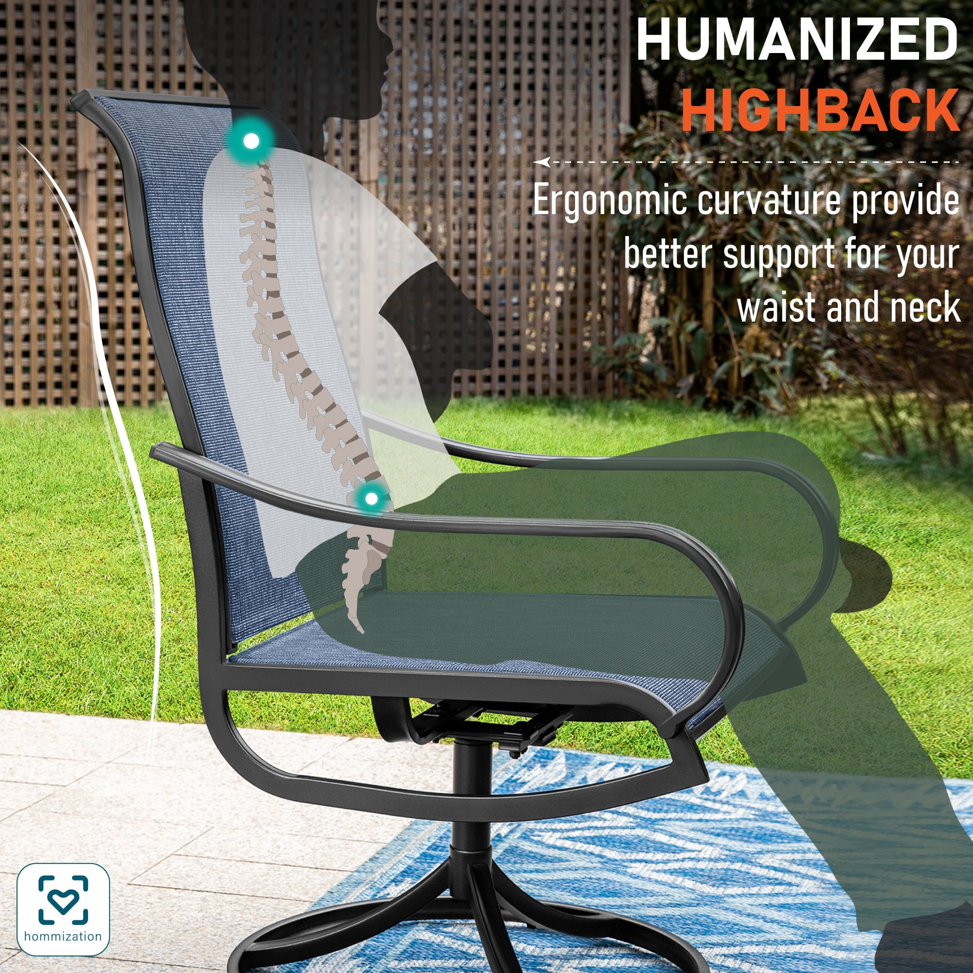 Sophia & William 2Pcs Patio Dining Swivel Chairs Set Outdoor Jean Blue Textilene Chairs