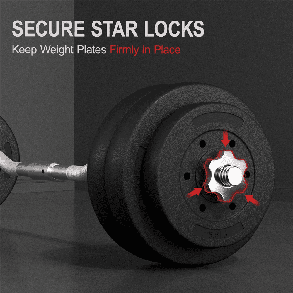 Alden Design 66 lb Barbell Weight Set with Plates and Star Locks, Black