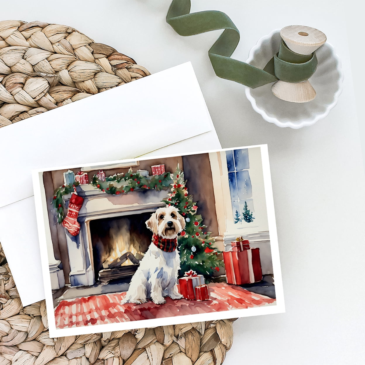 Sealyham Terrier Cozy Christmas Greeting Cards Pack of 8 7 in x 5 in