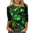thumbnail image 2 of T-Shirt à Col Rond Imprimé de la Saint-Patrick pour Femmes, Manches Trois Quarts 3/4, Coupe Ample, 2 of 5