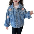 thumbnail image 2 of Girls Denim Jacket Toddler Jean Jacket Button Down Fashion Jeans Coat with Pockets Long Sleeve Outwear for Kids Blue 11-12 Years, 2 of 7