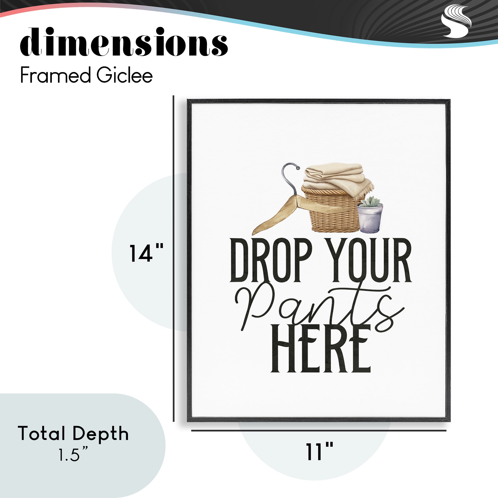 Drop Your Pants Here Minimal Black Framed Giclee Art, design by Kim Allen