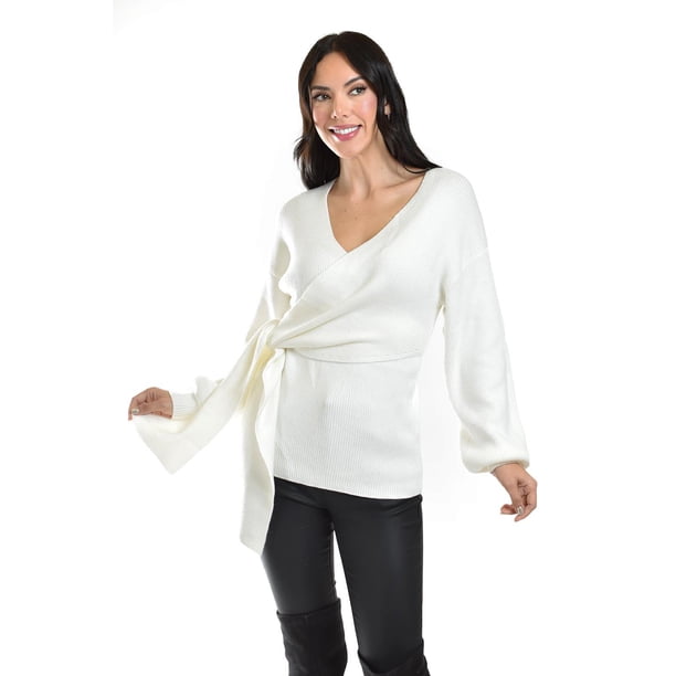 Blusa de punto diseño cruzado Roman Fashion /Juvenil, 6688 (Blanco) blanco G