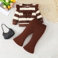 thumbnail image 3 of LYHaoo Girls Clothing Set 2 Pcs Girls Outfits Set Toddler Stripe Bow Top With Flare Pants Casual Playwear For Daily Outdoor Party Travel Spring Fall Winter Sizes 18-24 Months(Brown), 3 of 6