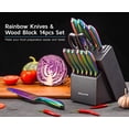 thumbnail image 2 of WELLSTAR Rainbow Knife Set of 14, Iridescent German Stainless Steel Kitchen Knives Set with Wooden Block Holder, Chef’s Knife Block Pack 14-Piece with Scissors and Built-in Sharpener, 2 of 8