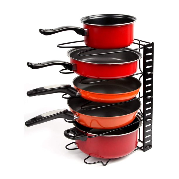 Vdomus Adjustable Pots and Pans Rack Pan and Pot Lid Holder Black