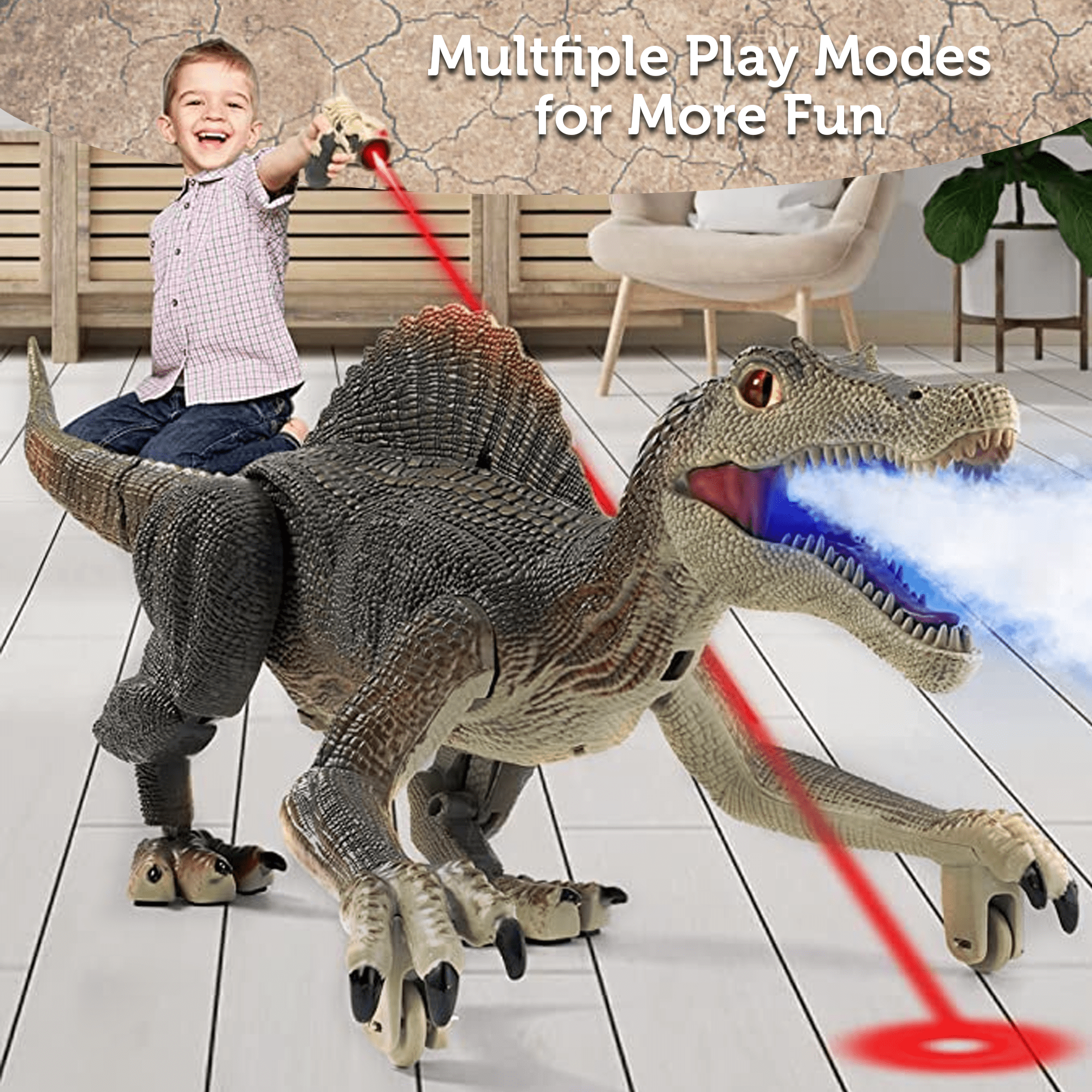 Adofi Upgraded Remote Control Dinosaur Toy with Spraying Function for Kids, Realistic Walking Electric RC Tyrannosaurus, Gifts Toys for Boys 3 6 Years