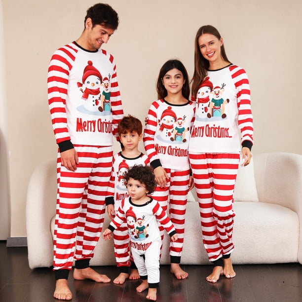 Merry Christmas Family Pajamas Set 2023 New Year's Costumes Striped Print Parent-child Matching Outfits Soft Sleepwear Xmas Look