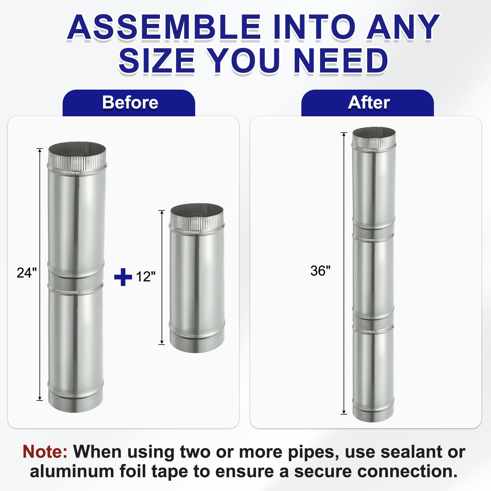 Uxcell 4 x 12 Inch Round Dryer Duct, 1PCS Galvanized Steel Crimped Straight Air Vent Duct Extension Coupler Pipe Adapter Connector for HVAC Dryer Hood Ventilation Chimney, Silver