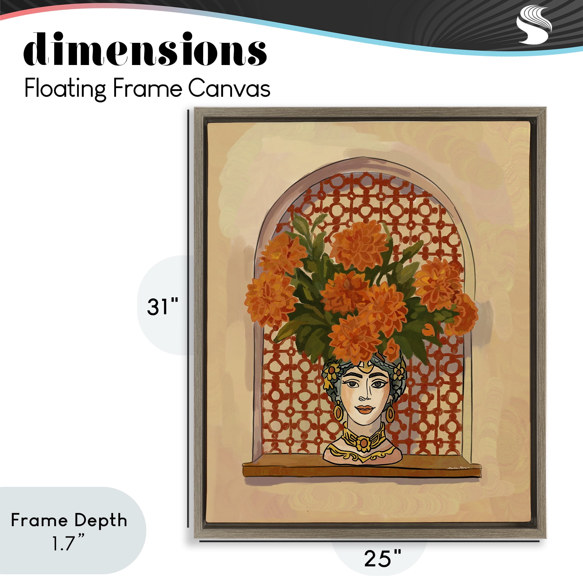 Stupell Industries Ornate Flower Head Vase Brown Framed Floater Canvas Wall Art, design by Amelia Noyes